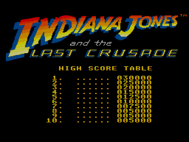 Indiana Jones and the Last Crusade title screen for Sega Master System